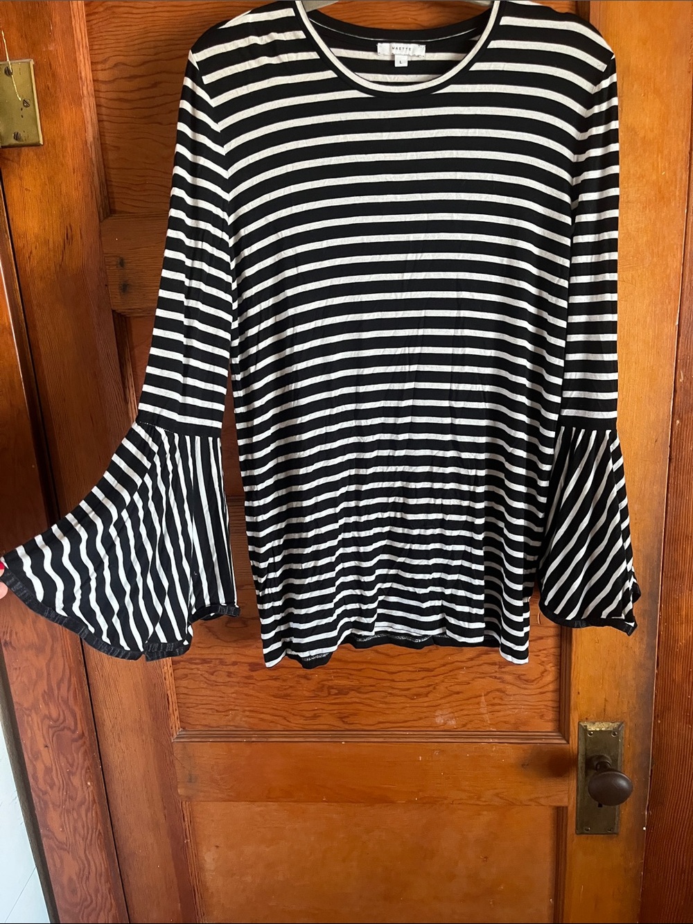 Striped Black & White Bell Sleeve Long Sleeve Top